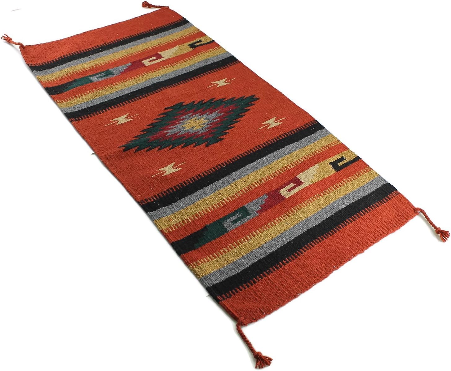 Boho Southwest Area Rug - Washable Bohemian Runner - Western Carpet - Rustic Rugs for Living Room, Outdoor Area, Bedroom, Decor, Kitchen & More (Center Diamond, 32x64 Inches, Rust/Green)