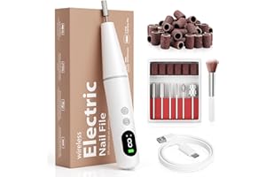 CCIGEDY Electric Nail Drill Kit Professional - 9 Speed Cordless Electric Nail File with LED Display, Portable Nail Drill Machine for Acrylic Gel Nails, Hand Feet Trimmer Buffer Tool for Women Men Baby White