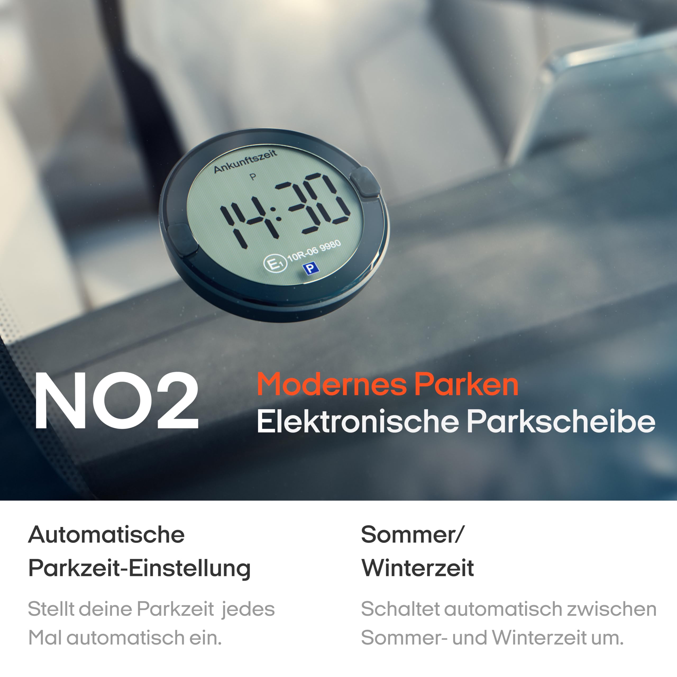 OOONO P-DISC NO2 - Elektronische Parkscheibe mit Zulassung fürs Auto - Automatische Digitale Parkscheibe Elektrisch mit Zulassung vom KBA nach StVO - Elektrische Parkuhr Auto zugelassen 2