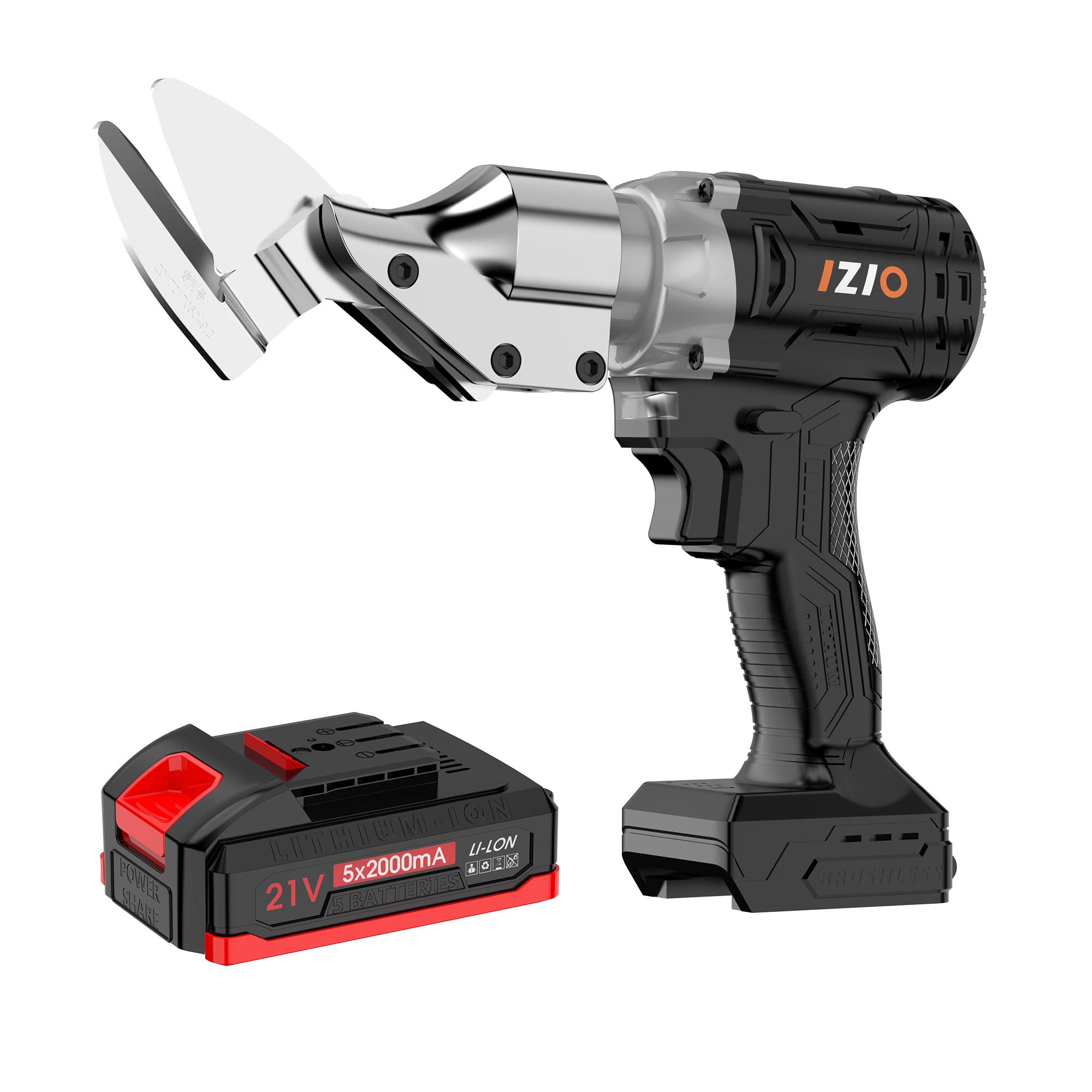 Photo 1 of IZIO 21V Brushless Cordless Metal Shear Black- Heavy Duty 360° Rotating Cutter for Stainless Steel, Iron Plate, Aluminum (0-1.2mm), Leather, Carpet, Cardboard(Up to 5mm)Makita 21V Battery Compatible.