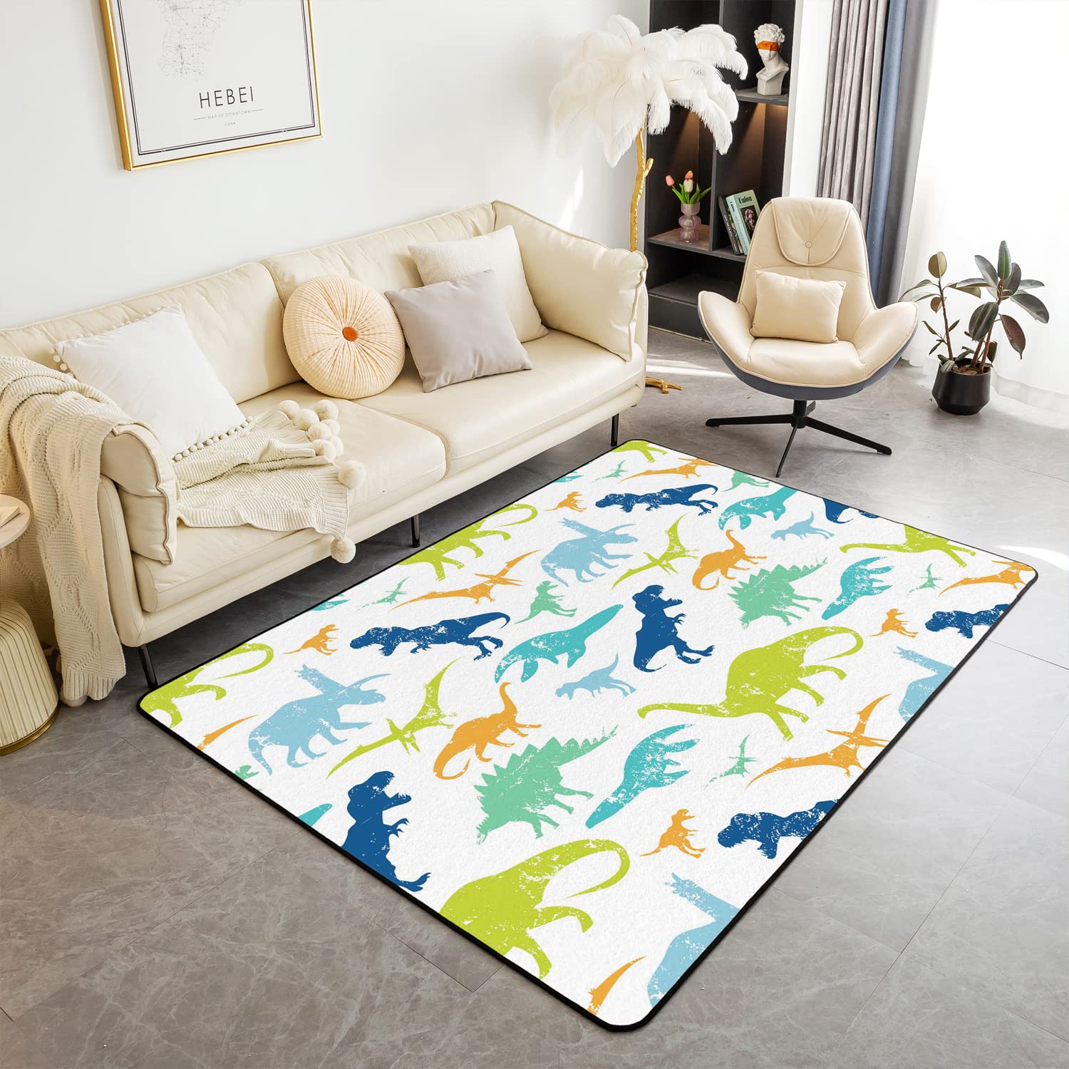 Homemissing Dinosaur Area Rug 100x150cm Jungle Dino Rugs Mat For Living Room Bedroom Wild Animal Decor Carpet Non Slip Area Runner Rug
