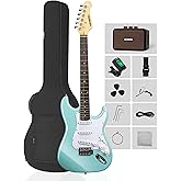 MOSEN 39" Full Size Electric Guitar, SSS Pickups, with Amp, Bag, Capo, Blue | Surf Blue, Solid Body, Includes Tuner, Cable, Picks, Tremolo Bars, Strap, for Starters, Home, Daily Practice, Music Class