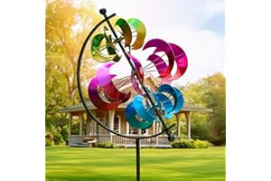 VISFLAIR Wind Spinner for Garden and Yard - Large Metal Kinetic Wind Sculpture for Outdoor Decor (Moons)