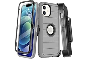 KECAI for iPhone 12 Case,iPhone 12 Pro Case with Belt Clip Holster,Built-in Screen Protector,Heavy Duty Shockproof Drop Protection Military Grade Rugged Durable Phone Cover with Kickstand (Gray)