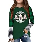 Girls Christmas Shirt Kids Merry Christmas Trees Shirts Ugly Xmas Santa Plaid Long Sleeve Tops 5-14 Years