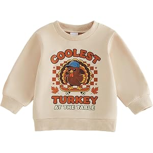 Gueuusu Toddler Baby Boy Girl Thanksgiving Outfit Coolest/Cutest Turkey at the Table Kids Sweatshirt Long Sleeve Shirt Top