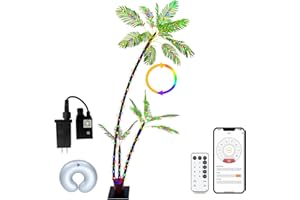 SOSHOT 7FT Lighted Artificial Palm Tree with Three Trunks and 242 LED Lights with Remote Control and App Waterproof for Tiki Bars, Patios,Beaches,Yards Pool, Cruise Party-Warm White to Multicolor