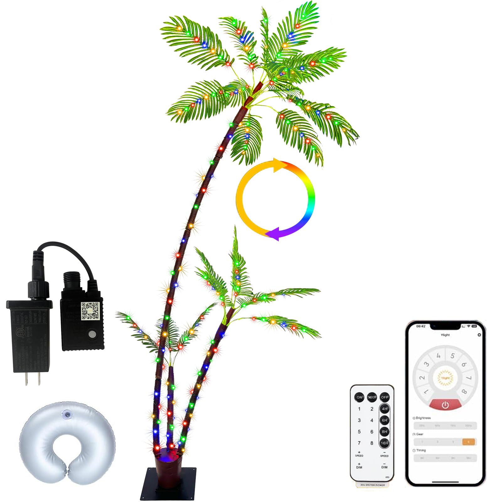 Photo 1 of SOSHOT 7FT Lighted Artificial Palm Tree with Three Trunks and 242 LED Lights with Remote Control and App Waterproof for Tiki Bars, Patios,Beaches,Yards Pool, Cruise Party-Warm White to Multicolor