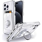 Shields Up Designed for iPhone 15 Pro Max Case, Minimalist Wallet Case with Card Holder (3 Cards) & Ring Stand, [Drop Protection] Slim Protective Cover for iPhone 15 Pro Max 6.7 inch - Clear