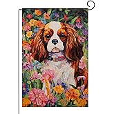 TopPacific Cavalier-King-Charles Spaniel Welcome Spring Garden Flag 12x18 Double Sided, Burlap Small Daisy Pansy Flower Garden Yard House Flags Outside Outdoor Summer Porch Lawn For Dog Lover
