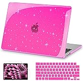 AKIT Compatible with MacBook Air 13 Inch Case Glitter 2025 2024-2022 M4 A3240 M3 A3113 M2 A2681, Shiny Hard Shell Laptop Case&Screen Protector&Keyboard Cover for Mac Air 13.6 Inch, Sparkly Hot Pink