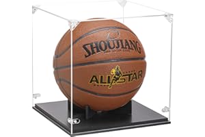 GYAOZII Basketball Display Case, Thickened UV Protection Clear Acrylic Lid Basketball Holder, Wooden Basketball Base Stand for Autographed Ball and Memorial Gift