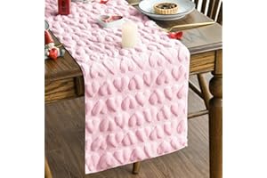 Artoid Mode Pink Soft Plush Faux Fur Jacquard Heart Valentine's Day Table Runner, Seasonal Kitchen Dining Table Decoration for Home Party Decor 13x72 Inch