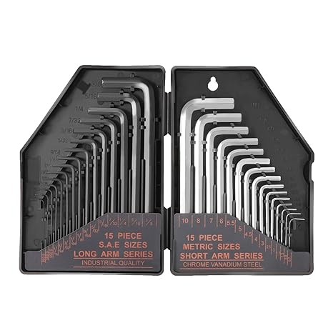TACKLIFE Innensechskantschlüssel 30Pcs, Winkelschlüsselsatz, 15 Kurzarm(Metrisch): 0,7-10 mm, 15 Langarm (Zoll) : 0,028-3/8; 