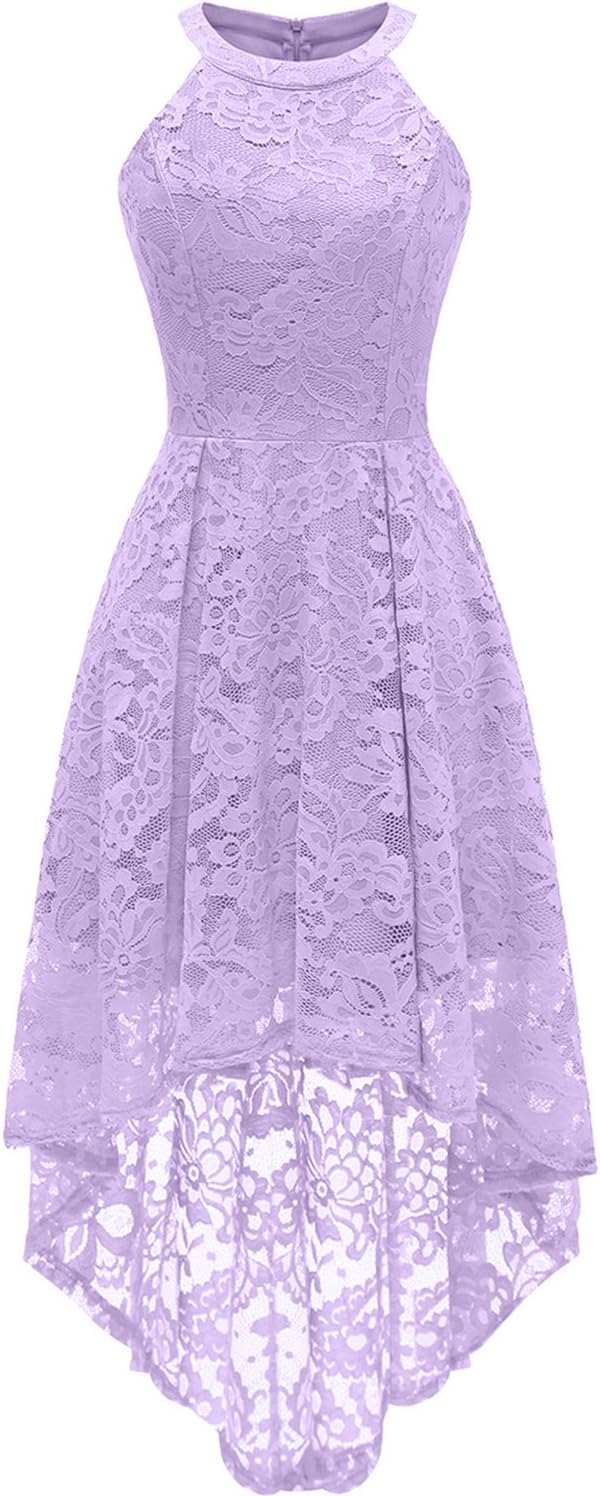 DressystarWomen Halter Lace Wedding Guest Dress Hi-Lo Cocktail Party Bridesmaid Formal Dresses