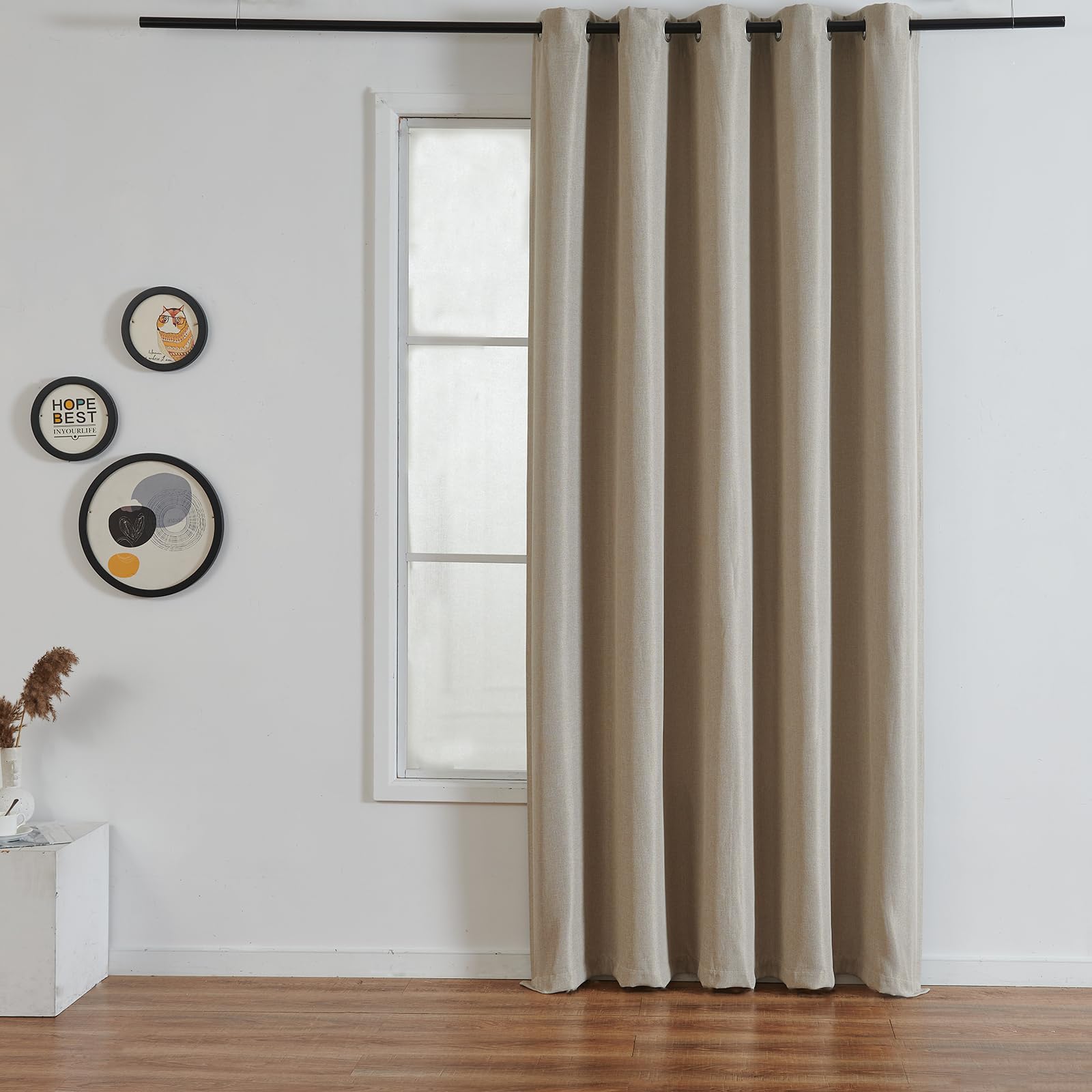 Photo 1 of jinchan Blackout Curtain 108 Inch Length Greyish Beige Curtain for Bedroom Living Room Drape 1 Panel Texture Grommet Top Window Treatment 72 Inches Wide by 108 Inches Long