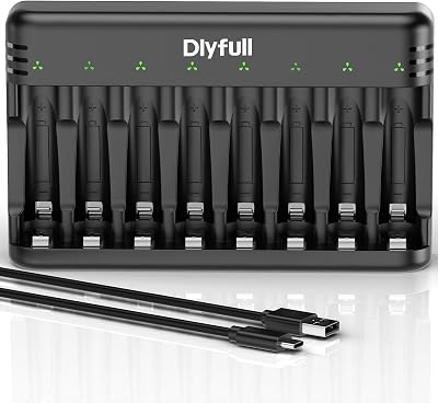 DLYFULL 8 Bay AA AAA Battery Charger USB-C Fast Charge Independent Slots