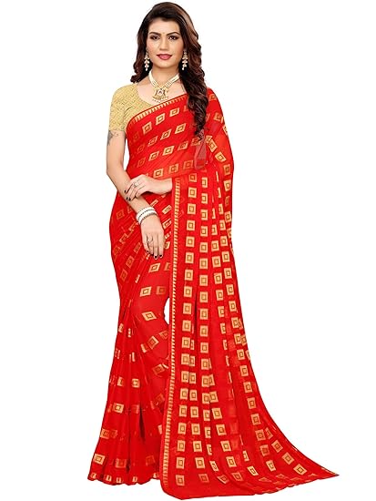Women's Woven Chiffon Saree with Unstitched Blouse Piece
