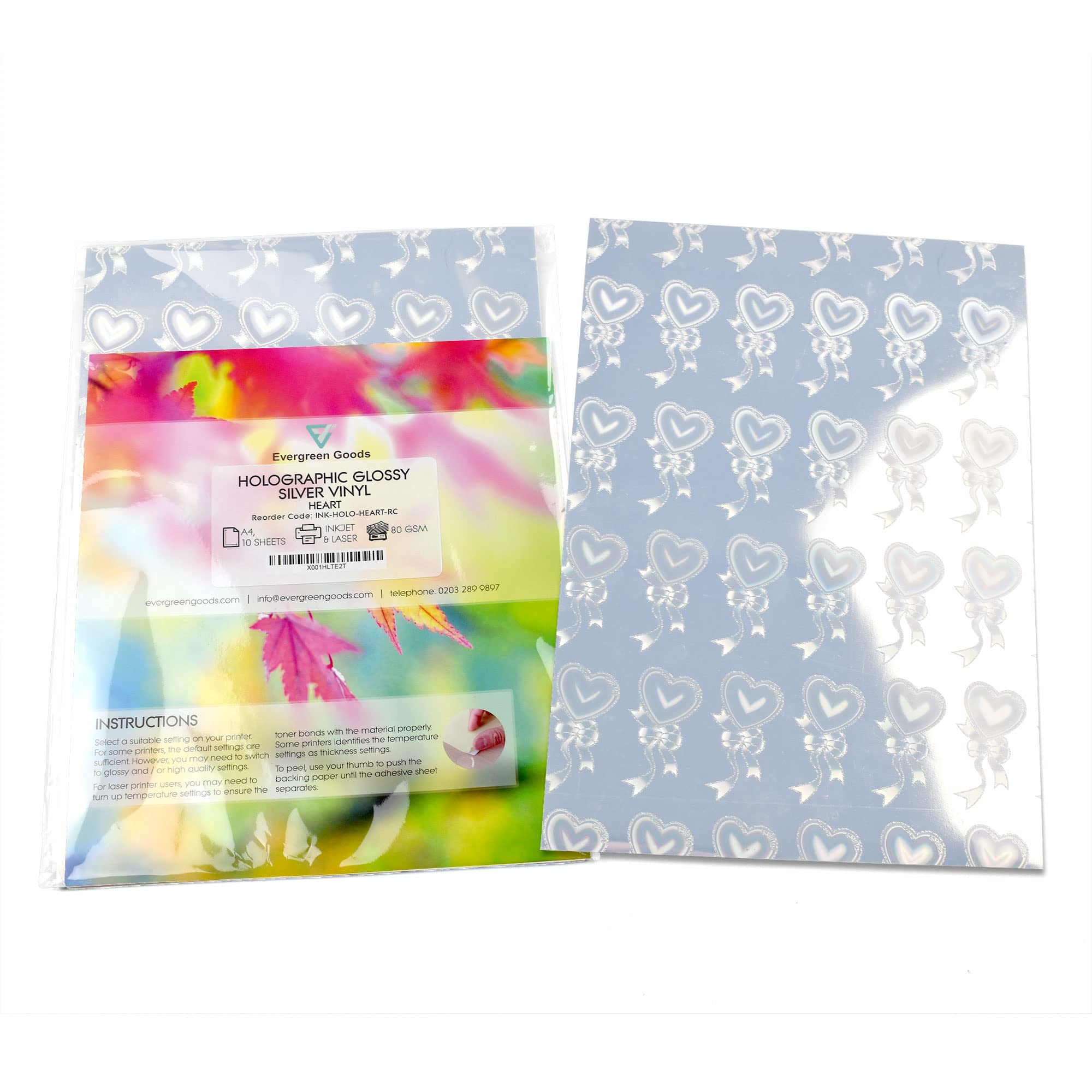 Evergreen Goods Ltd 50 Sheets of A4 Silver Holographic Vinyl Sticker Sheets | Inkjet and Laser Printable Sticker Paper | High Resolution Printer Paper Suitable for Cricut and Silhouette