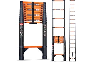 WATATI Telescoping Ladder, 16.5FT Aluminum Collapsible Extension Ladder with 2 Triangle Stabilizers & Non-Slip Feet, Portable Ladder Max Capacity 330 LBS for Home, RV, Outdoor(Orange)