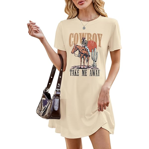Vintage Rock Country Music Dress for Women Rock Concert Band Graphic Tshirt  Casual Letter Print Short Dress(Black-105