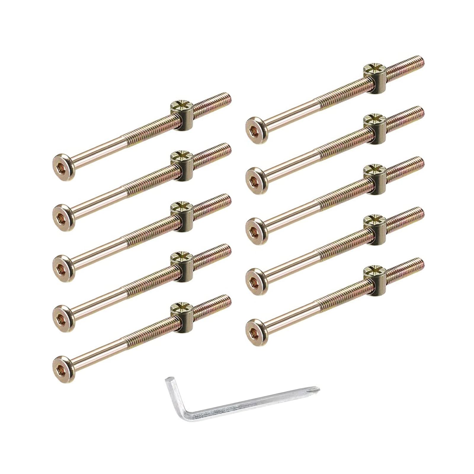 10 PCS M6*65mm Furniture Bolt Nut Set Zinc Plated Hex Socket Screw With L Type Wrench for Furniture Cots Beds Crib and Chairs (M6*65mm) — image 1