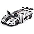 FLYKIRIN Toy Cars 1/32 Scale Koenigsegg One Diecast Cars,Car Models with Light Sound and Pull Back,Car Toys Birthday Gifts for Boys and Boyfriends (Silvery)