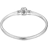 LONAGO Genuine Charm Bracelet 925 Sterling Silver Snake Chain Bangle Barrel Clasp Jewelry Fit Charm Birthday Gift for Women