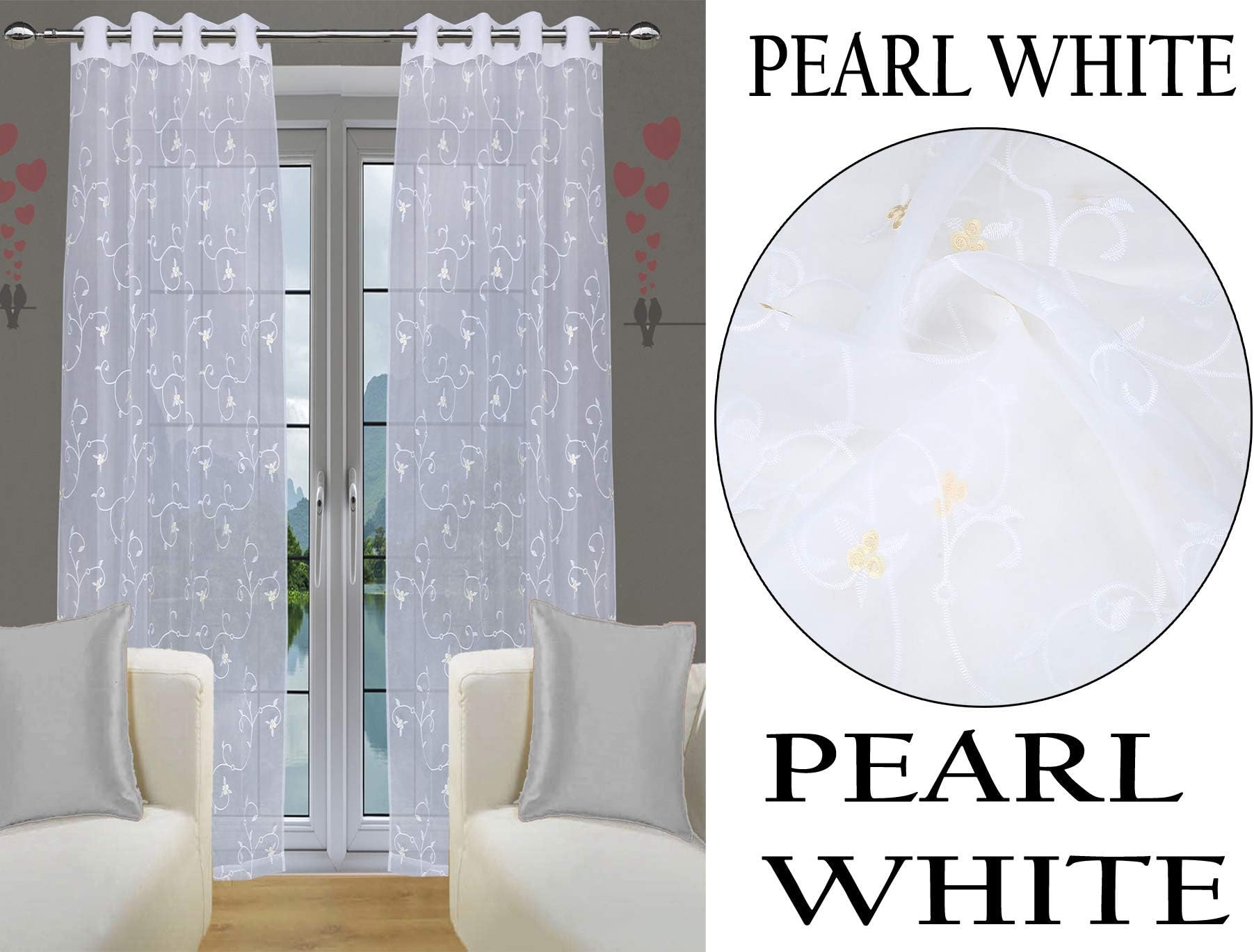Jvin Fab Transparent Embroidery Eyelet 100% Polyester Sheer Window Curtains for Pooja Room / Living Room / Dining Hall / Hotel (5 Feet, Pearl White)