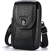 VIIGER Genuine Leather Cell Phone Shoulder Holster with Belt Loop Compatible for iPhone 17 Pro Max 16 Pro Max Galaxy S25 Ultra A15 5G, Multi-Pocket Crossbody Phone Bag Wallet Purse Belt Clip Pouch