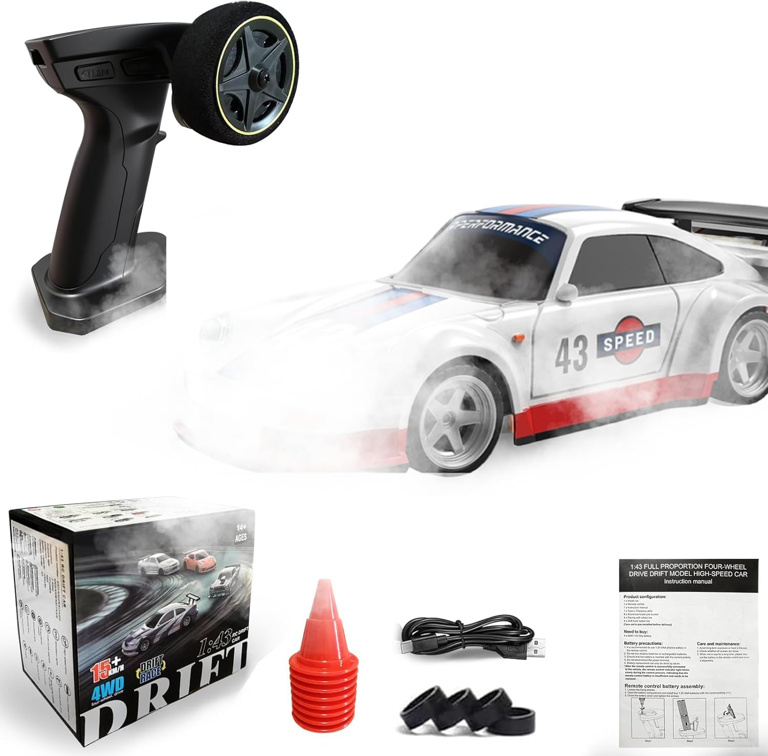Photo 1 of 1/43 RC Drift Car, Mini Fast Small Remote Control Car with Gyroscope, 2.4GHz 4WD Full Proportional High Speed Micro Hobby RC Cars with Lights Racing Tires, Toy Model Gift for Adults Kids Boys Girls