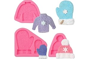 MUYULIN Knitting Sweater Clay Molds Siliocne, 3 Packs Christmas Hat Glove Chocolate Molds for Cake Decoration Cupcake Toppers for Christmas Baby Birthday Party, Resin Candy Polymer Clay