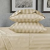 URBANHUT 800 Thread Count 100% Cotton Damask King Size Sheets, 4 Piece Striped King Size Bedsheets, Luxury Hotel Sheets Sateen Weave - Better Than Egyptian, 16" Elasticized Deep Pocket- Sand