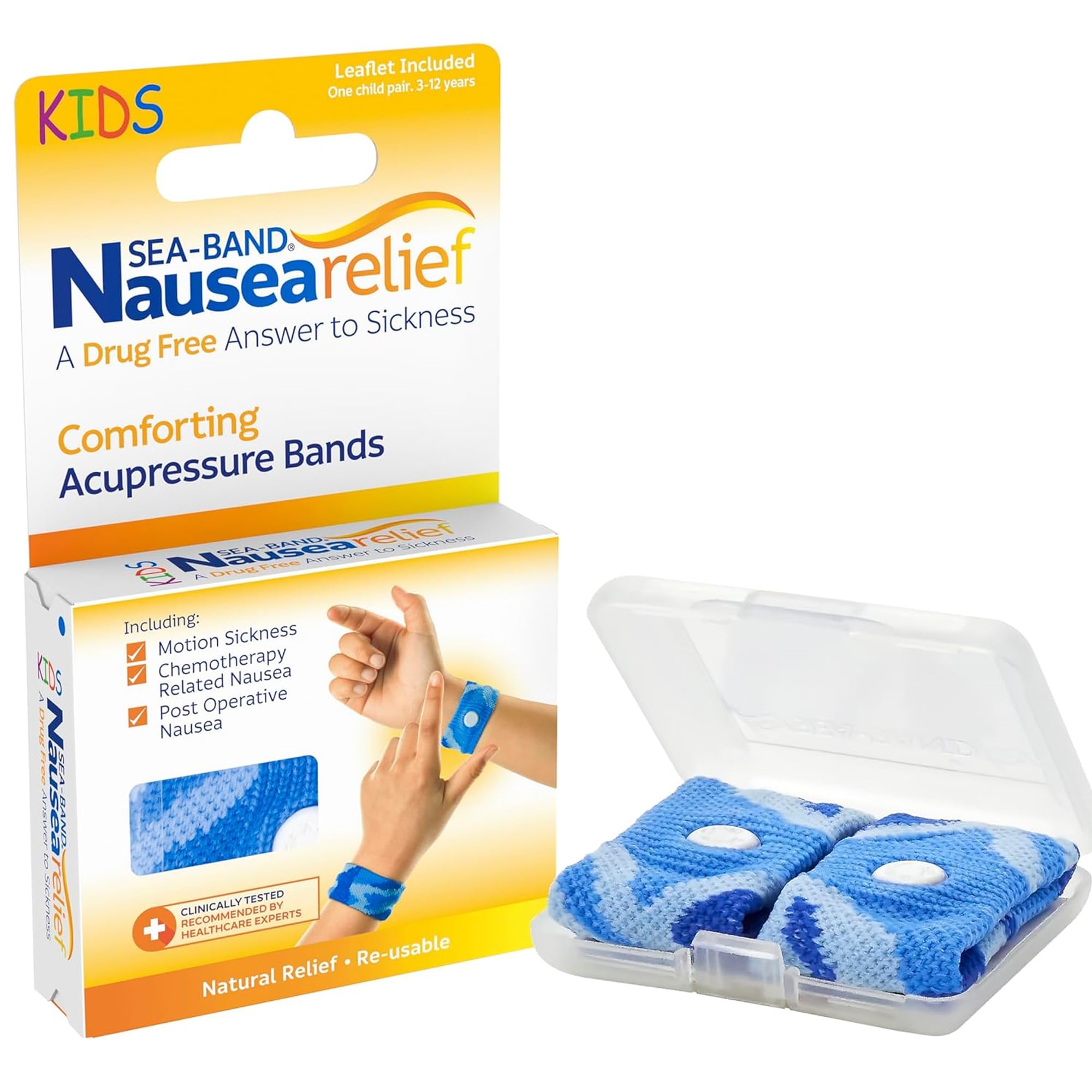 Sea-Band Travel & Motion Sickness and Nausea Relief Acupressure Wristband - Kids (Blue), 1 Pair
