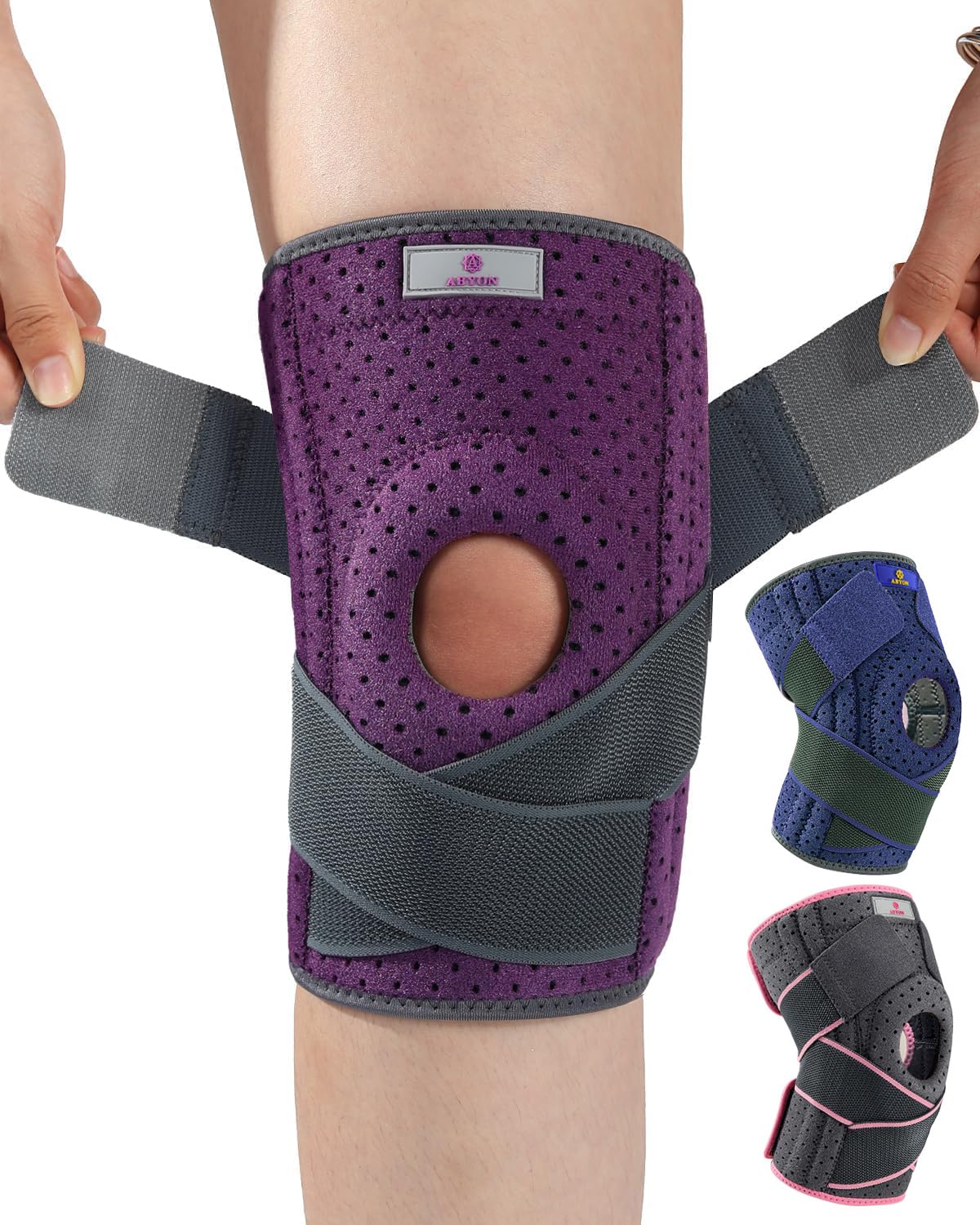 Photo 1 of ABYON Knee Brace for Women & Men Meniscus Tear, ACL, Arthritis. Knee Support with Dual Side Stabilizers & Crossed Compression Straps Maximum Support for Knee Pain Relief and Fast Recovery Plus Size - Please Check How To Size Video