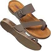 TEMOFON Womens Flat Sandals with Arch Support Adjustable Straps Comfortable Summer Walking Casual Flip Flops Grey Size 9