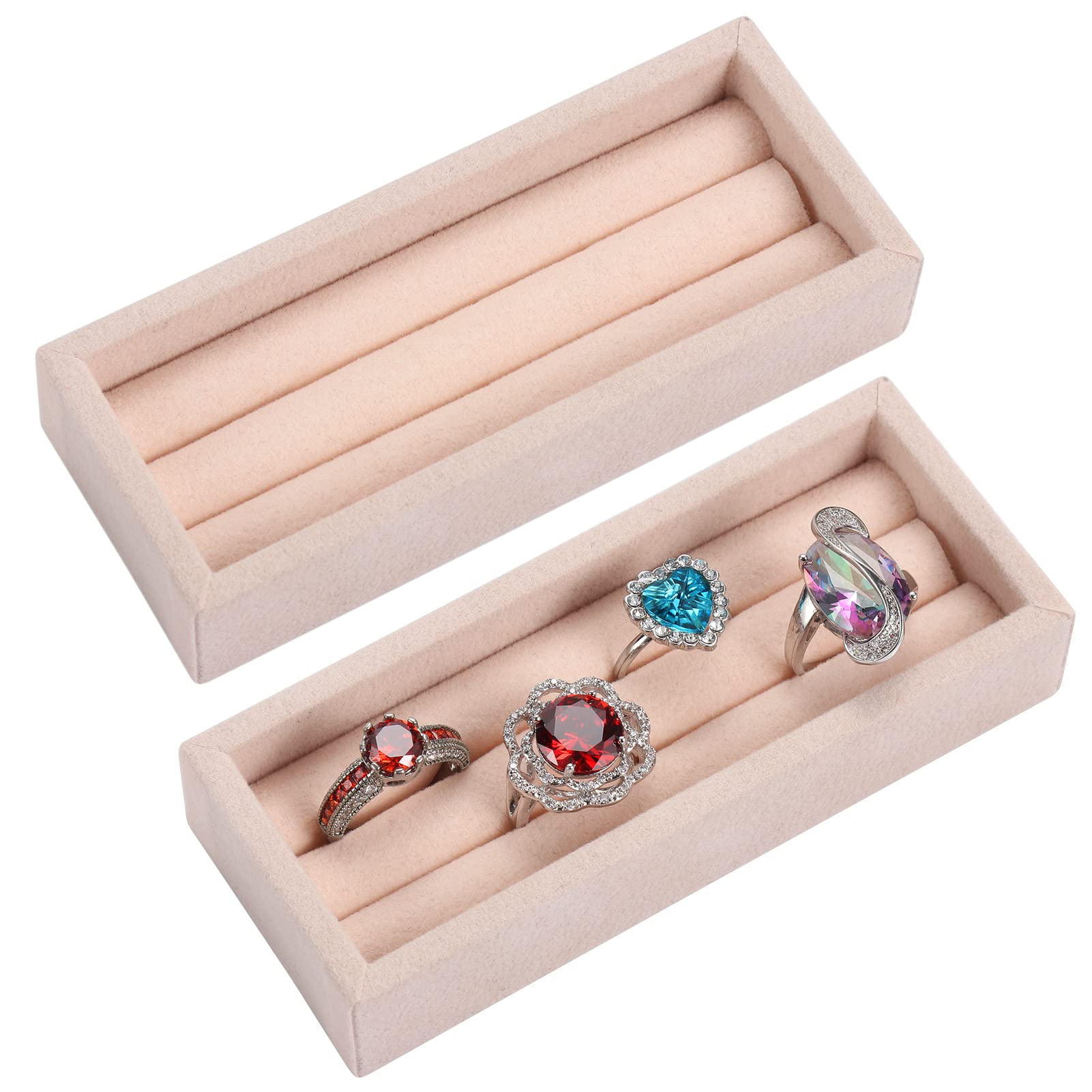 Photo 1 of Valyria 2 Slots Velvet Small Ring Organizer Set of 2 Earrings Trays Showcase Display Storage Insert Holder for Jewelry Box, Drawer, Dresser