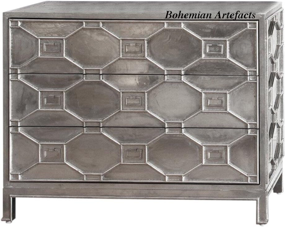 BOHEMIAN ARTEFACTS White Metal Chest Of Three Drawer