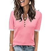 LOMON Women Short Sleeve Sweater 2026 Spring Summer Trendy Tops V Neck Dressy Casual Work Pullover Sweaters
