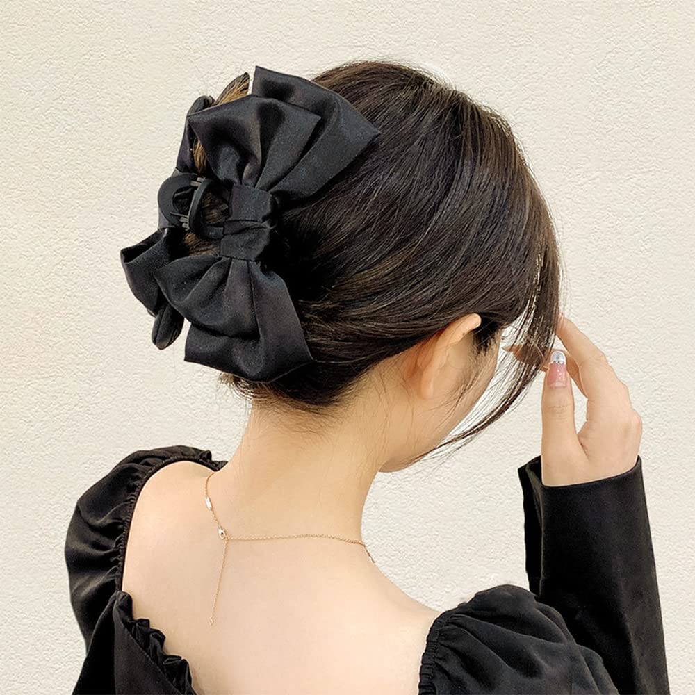 Photo 1 of Wiwpar Big Hair Clips Bow Claw for Women Girls Thin Thick Hair Barrettes Nonslip Bows Jaw Accessories for Curly Hair Halloween Costume (Black)