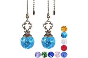 LONGSHENG - SINCE 2001 - Ceiling Fan Pull Chain, 2 Pieces Lake Blue Ice Cracked Ball Fan Pull Chain, 15 Inches Fan Pulls Set with Connector