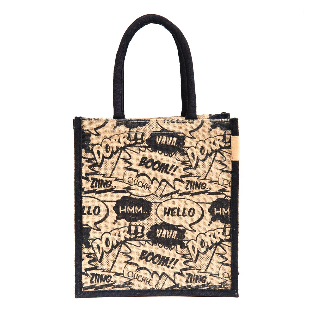 h&b jute waterproof lunch bag for men and women, 11x9x6-inches(multicolour)