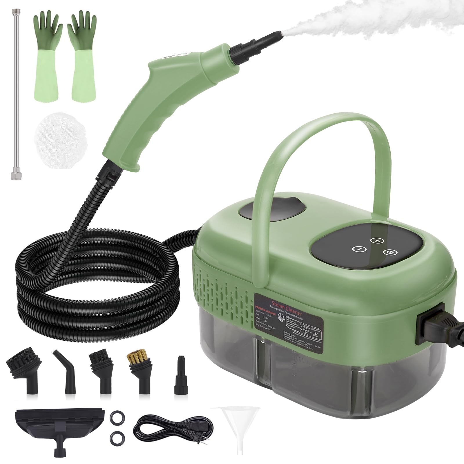 Photo 1 of Handheld Steam Cleaner, 1000ml Water Tank, 15S Heat-up Time, Multipurpose Steamer for Home Use, Pressurized Steamer for Cleaning Floor, Upholstery, Grout and Car Green