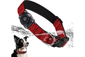 FURRIGO Upgraded AirTag Dog Collar, IP68 Waterproof Air Tag Dog Collar Holder, Reflective, Ultra-Durable, Comfortable Padded, Heavy Duty Dog Collars for Small Medium Large Dogs (M (12.6"-17.1"), Red)