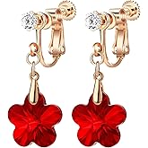 Austrian Crystal Flower Drop Clip On Earrings for Women Non Pierced 14K Rose Gold Plated Hypoallergenic Dangle Earring Jewelry