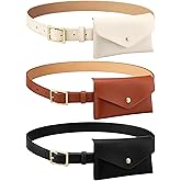 Shihanee 3 Pcs PU Leather Waist Belt Purses for Women Fashionable Leather Fanny Packs Waist Bag Adjustable Small Equestrian Belt Pouch for Riding Hiking Travel Y2k Accessory(Black, Khaki, Brown)