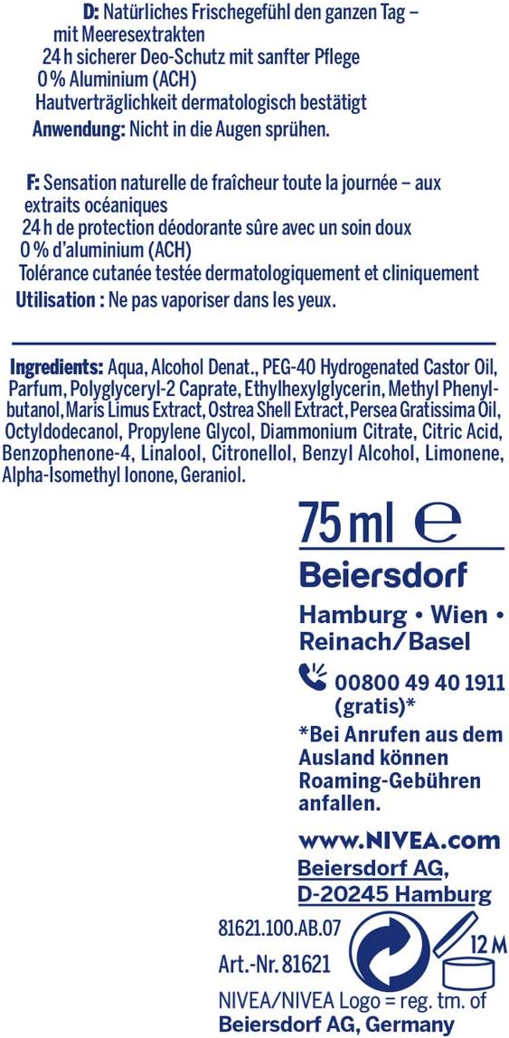 NIVEA Deodorant Atomiser for Women Aluminium-, Deodorant Protection, 75 ml, Fresh Natural, 75 ml (Pack of 1) - Image 3