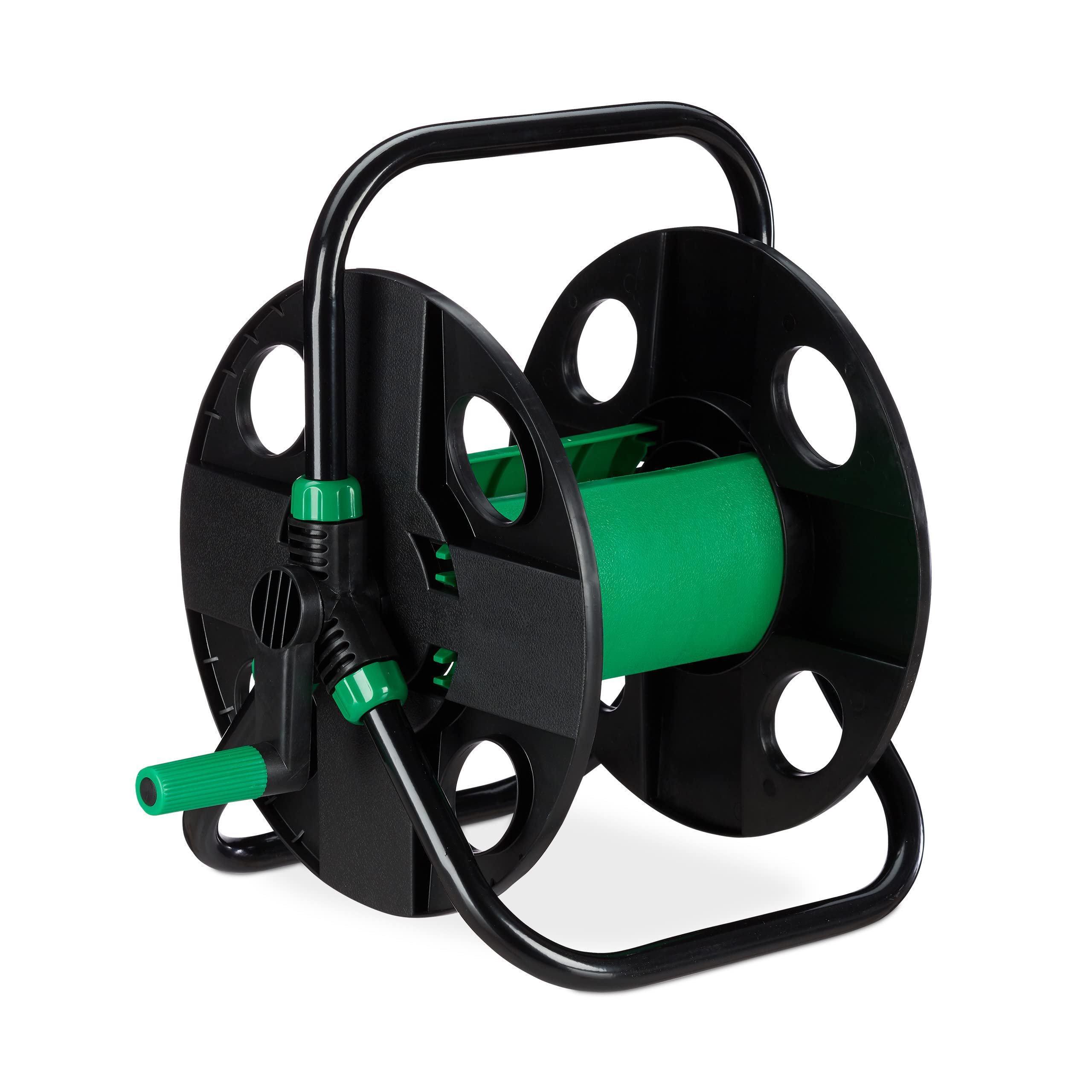 Relaxdays Hose Reel 30 m, Empty Hose Trolley for Garden, Camping or Balcony, H x W x D 39 x 43 x 30 cm, Black/Green