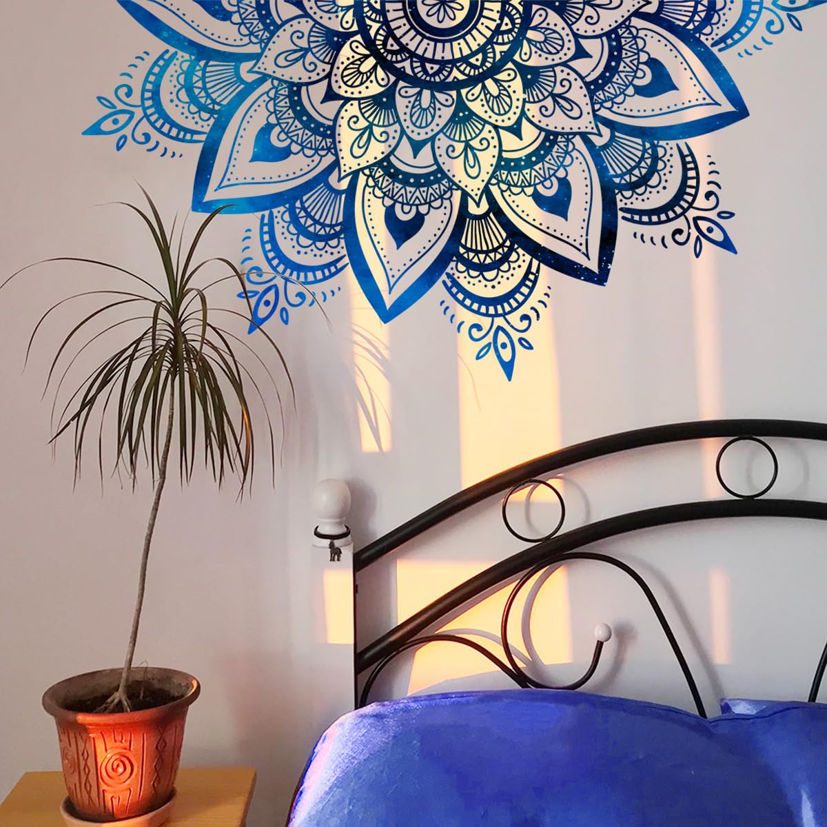 HGDESIGN® Wall Sticker Mandala Blue Black (W x H) 78 x 40 cm Living Room Bedroom Wall Sticker Wall Picture Boho Style Hallway Yoga Wall Decoration (A)