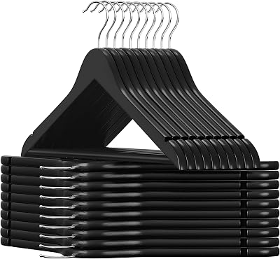 SONGMICS Wooden Hangers 20 Pack Solid Wood Non-Slip 360° Hook Notches CRW02B-20